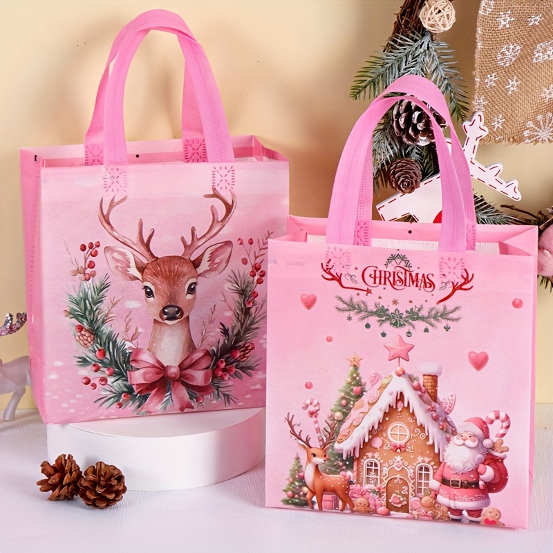 Elk Bugle Call - 4/8 Stück rosa Weihnachts-Tragetaschen mit Griffen,